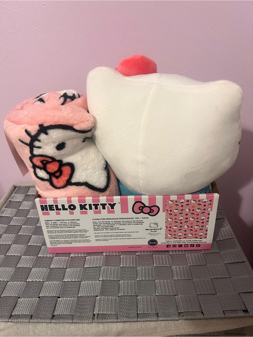 Hello Kitty Plush Pillow and Pink Character Throw Blanket Set